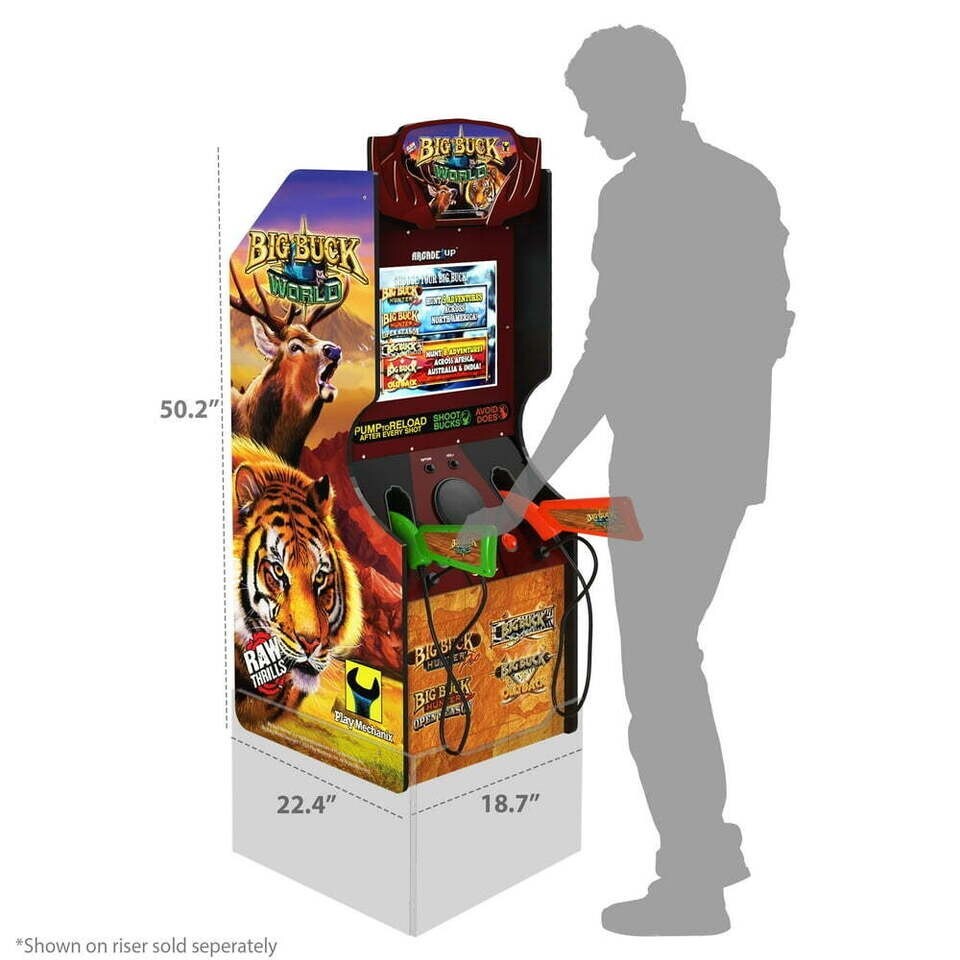 4 Ft Arcade1Up Big Buck Hunter World Classic Arcade Machine 2 Light Gun Rifles