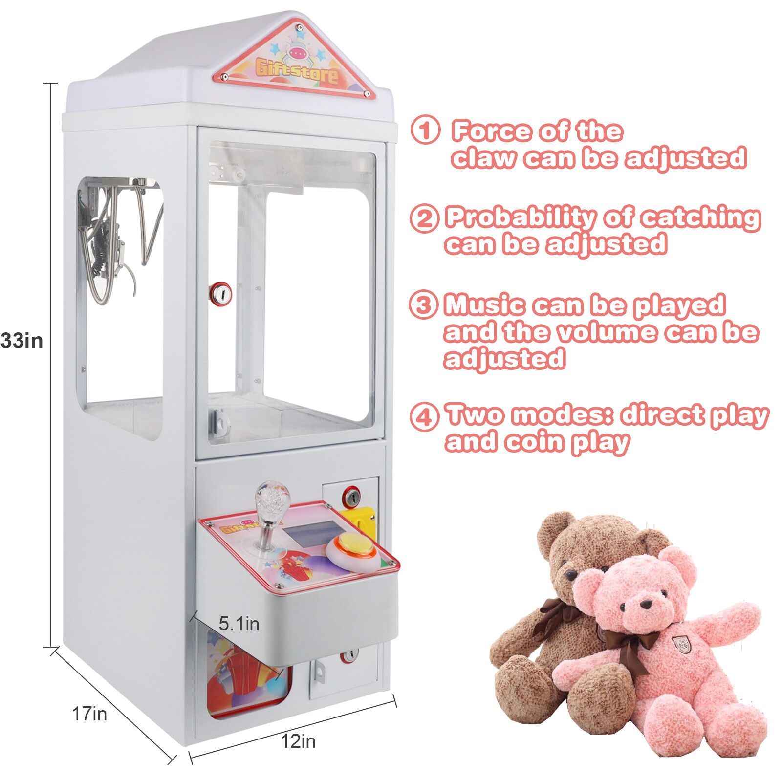 Mini Metal Case Player Claw Crane Machine 110V Candy Toy Grabber Catcher Upgrade