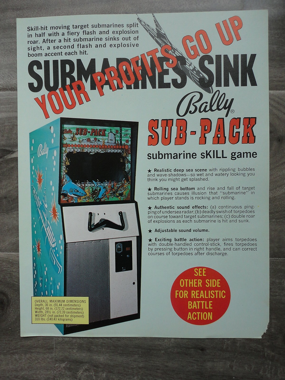 Sub Pack Video Arcade Machines Flyer Original Bally Brochure