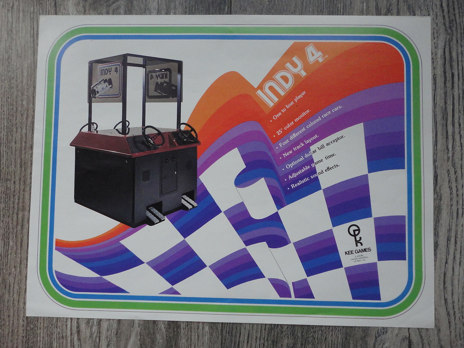 Indy 4 Video Arcade Machine Flyer Original Kee Games Atari Brochure