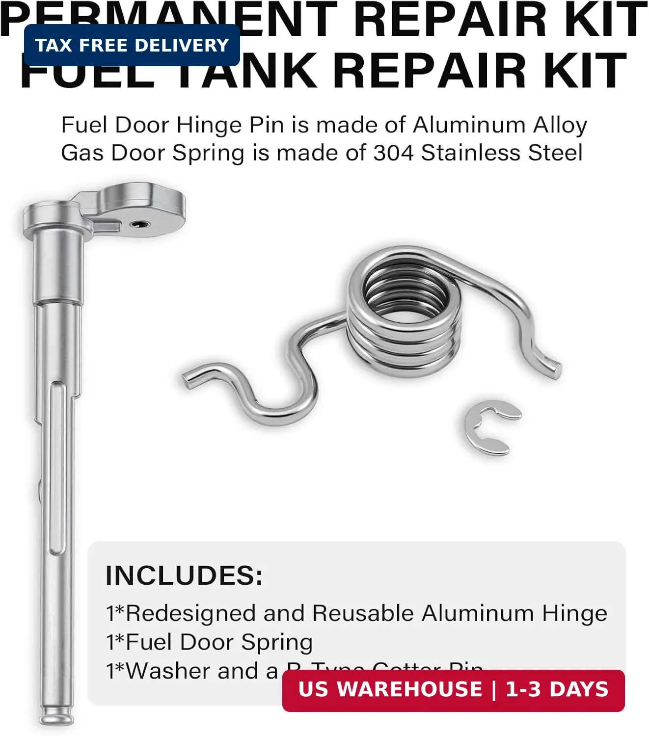 Permanent Fuel Tank Repair Kit, Fuel Door Hinge Pin with Gas Door Spring | for 2