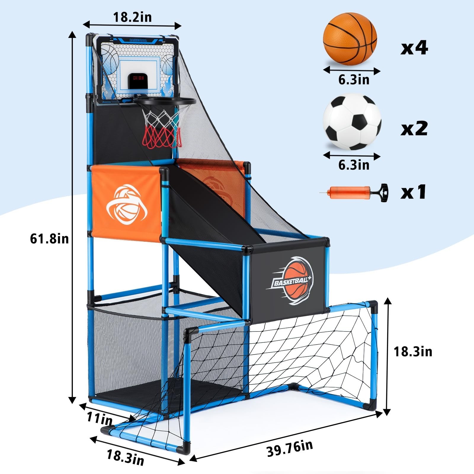 2 in 1 Basketball Arcade Game & Soccer Goal for Kids, Adjustable Kid Basketba…