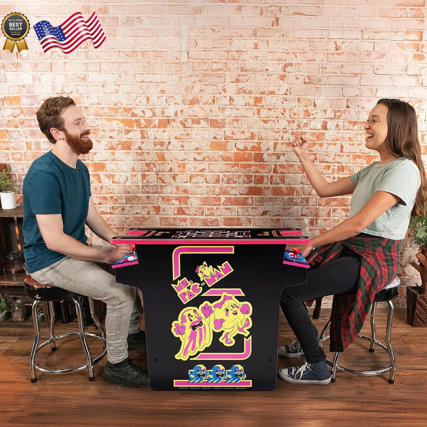 Arcade1Up Ms.Pac-Man Arcade Cocktail Table Built for Your Home Light Up Control
