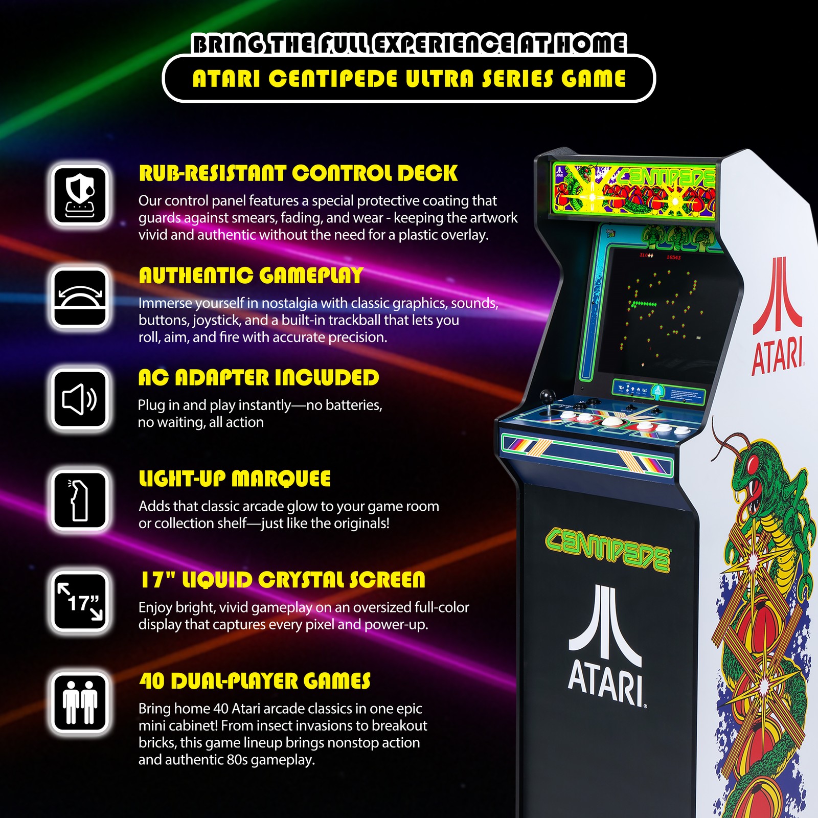 Arcade Classics Atari Ultra Series Arcade Game Cabinet with 17″ Screen