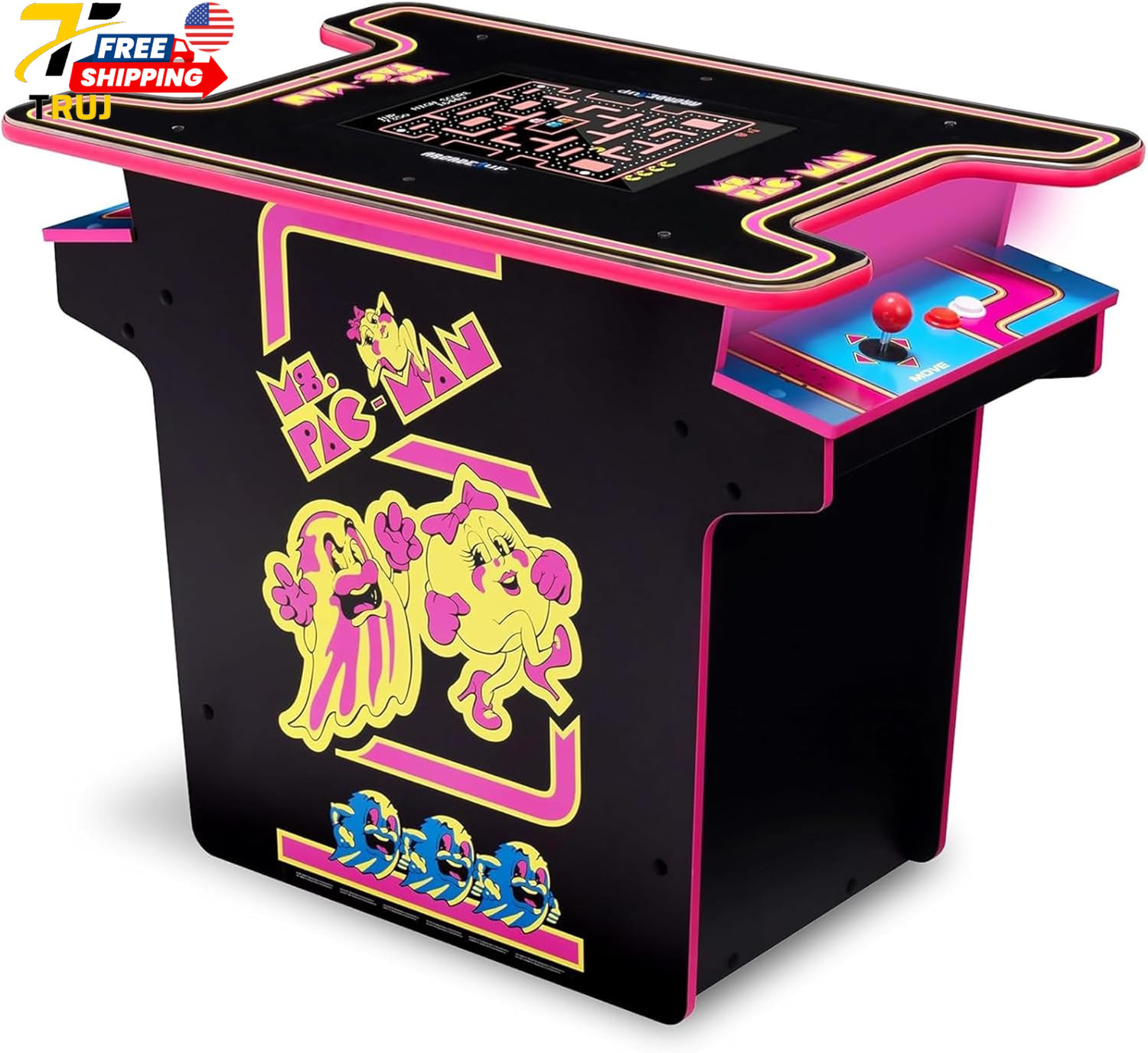 Arcade1Up Ms.Pac Man Head-To-Head Arcade Machine Retro Home Arcade Table with