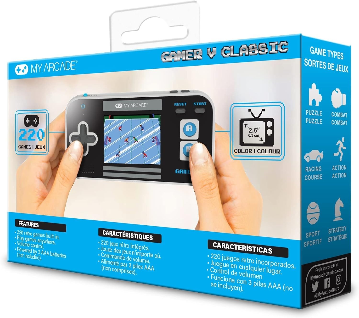 Gamer V Classic-Blue: 220 Preloaded Games in a Portable Handheld Console