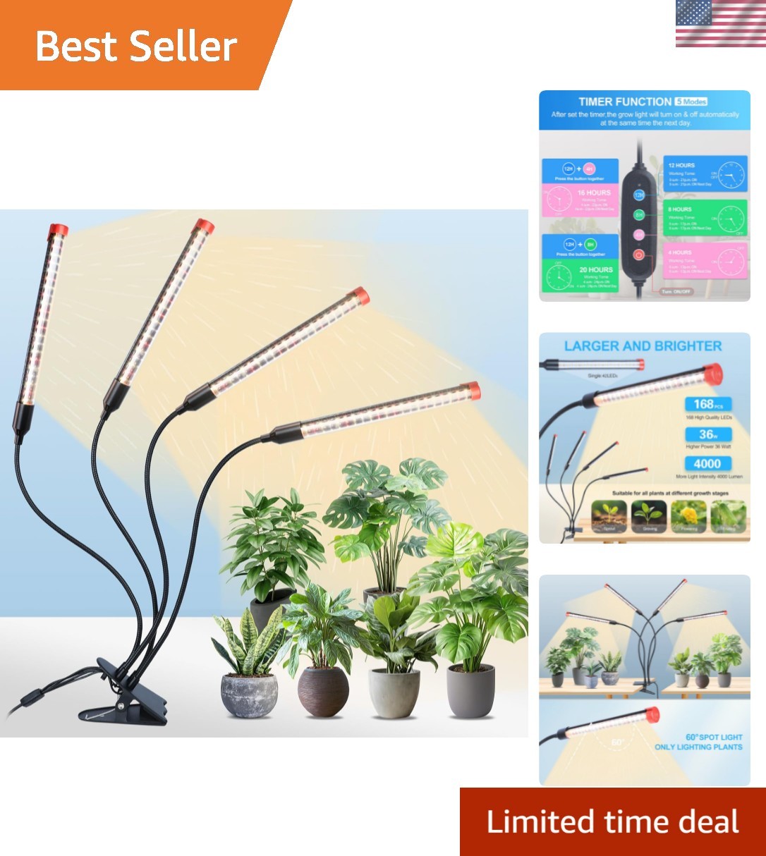 Gamechanger 2026 36 Watt Power Draw, NO Need Adapter, 4Head Strong Clip Grow …