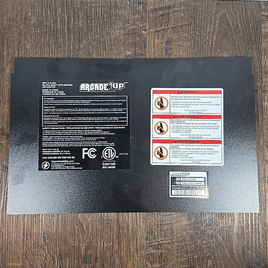 Arcade1Up Ms Pac-Man 40th Anniversary Stand UP Arcade Back Top Panel “H”