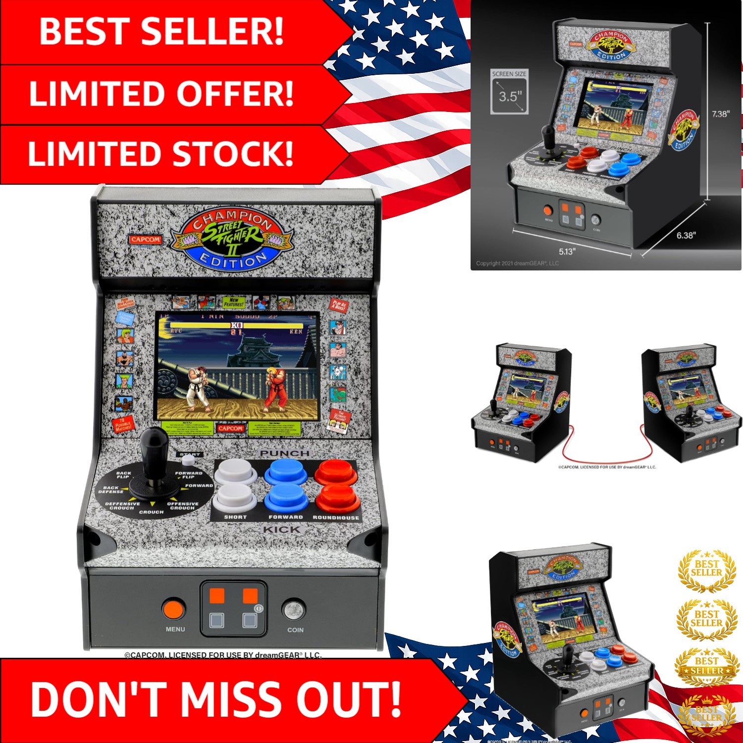 Retro Street Fighter II Mini Arcade Machine – LCD Display and Joystick Control