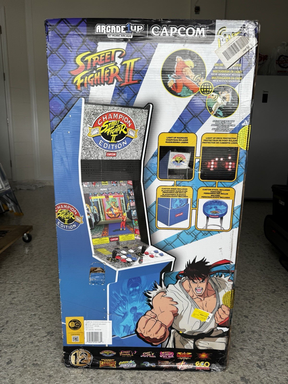 ARCADE 1UP BIG BLUE STREET FIGHTER II W/STOOL INCLUDED. NEW SEALED IN BOX.