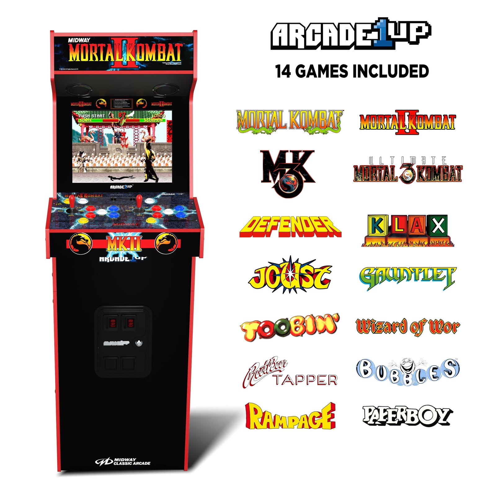Deluxe Arcade Cabinet Mortal Kombat II, 14 Classic Games, Including 4 Differe…