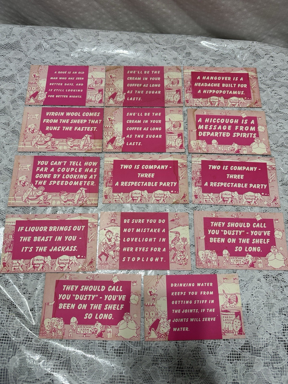 1943 Arcade Cards (Humor) Exhibit Supply Co. Lot Of 14
