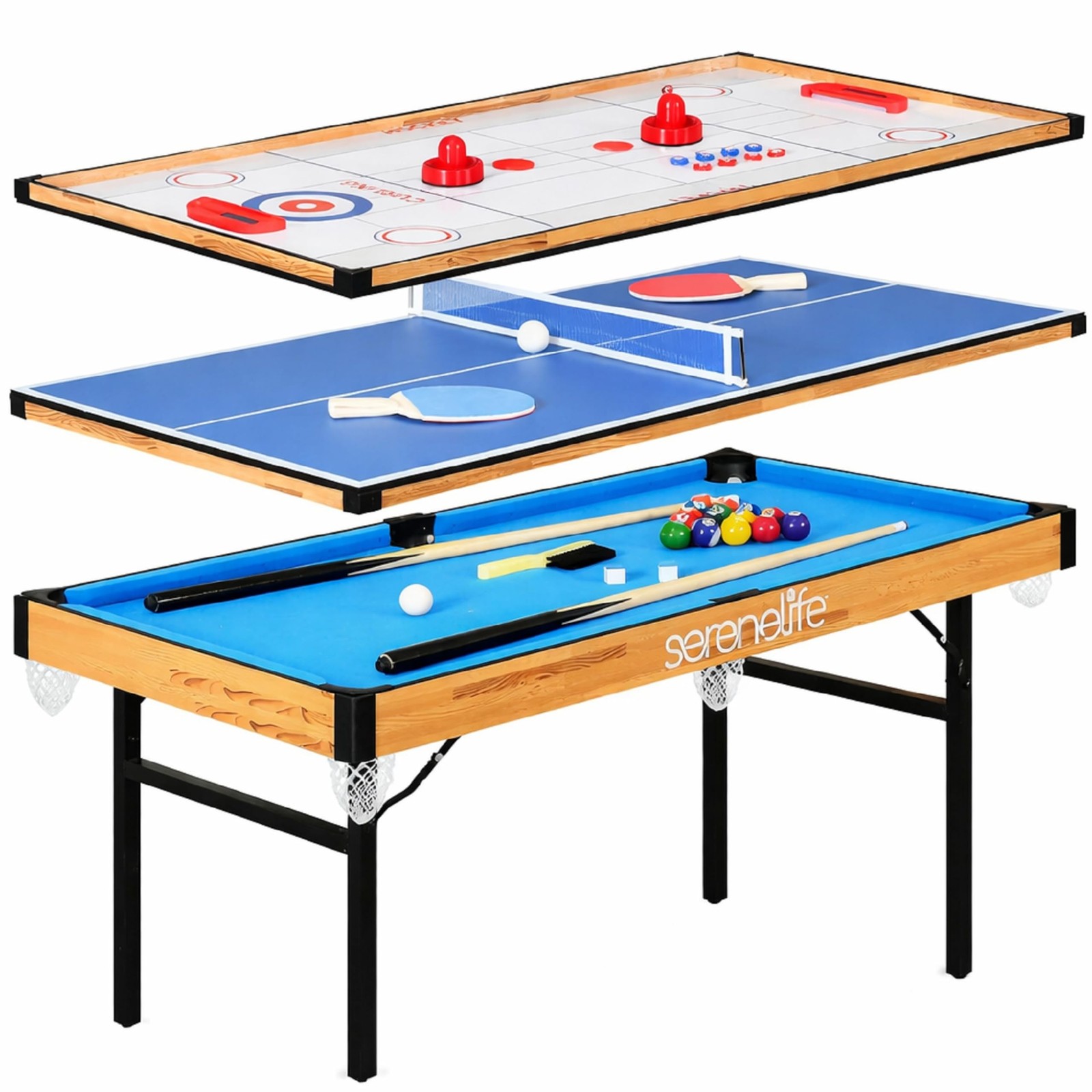 SereneLife 4 in 1 Multi Game Table, 4’x2’ Folding Portable Sports Arcade Game…