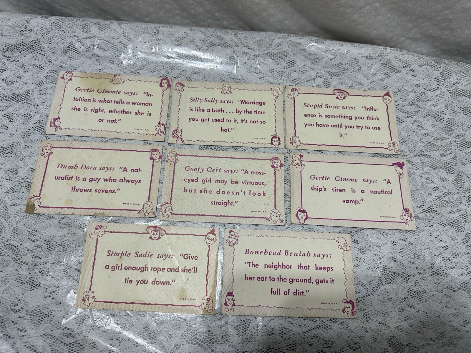 1940’s Penny Arcade Cards (Humor) Lot Of 8