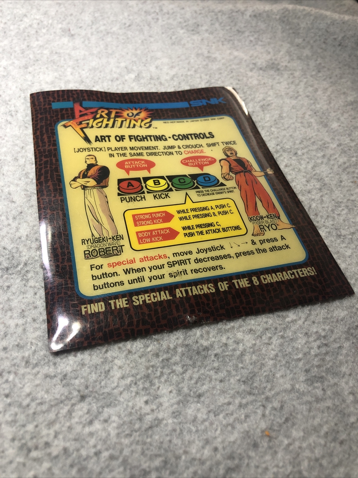 ***** Art Of Fighting Mini Marquee Header SNK Neo Geo Arcade *****