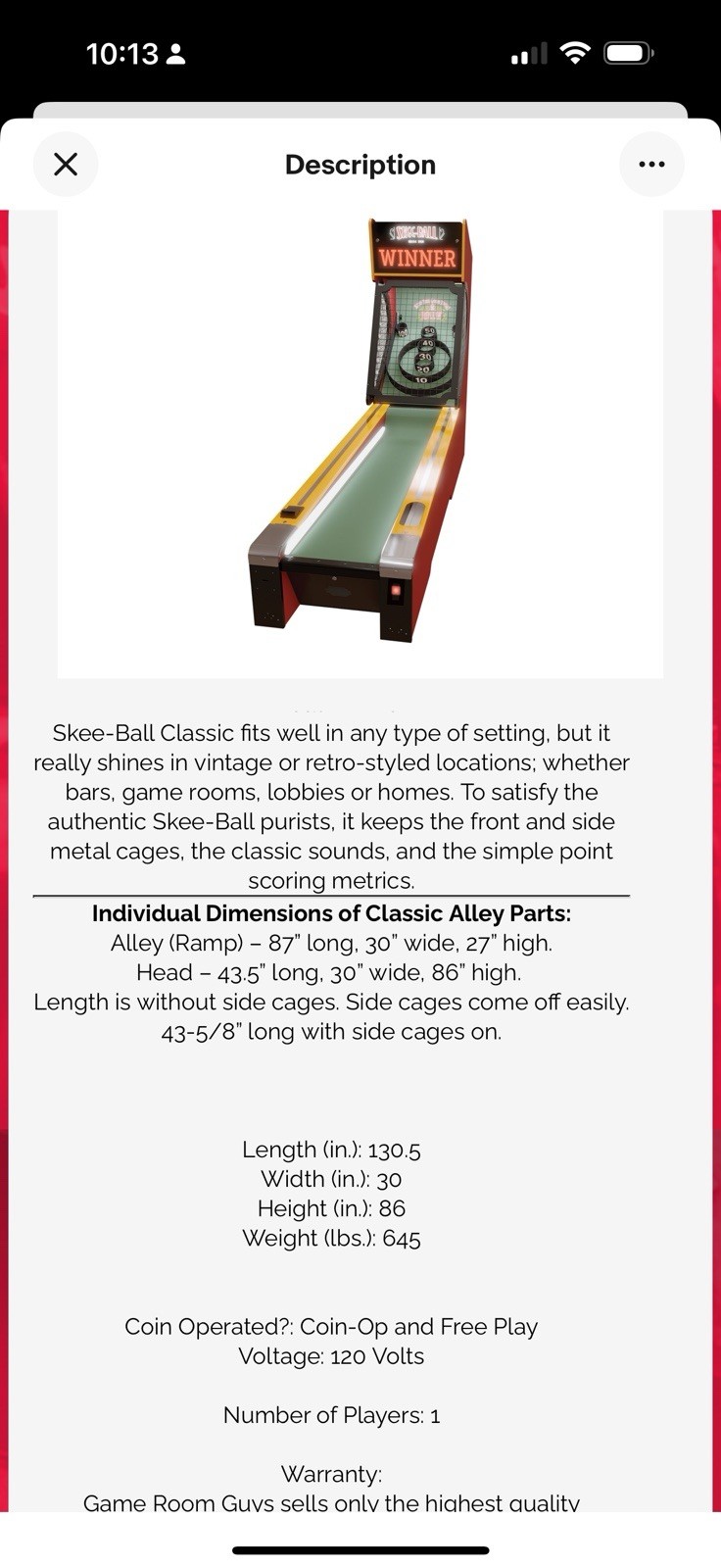 Skee-ball Arcade Game