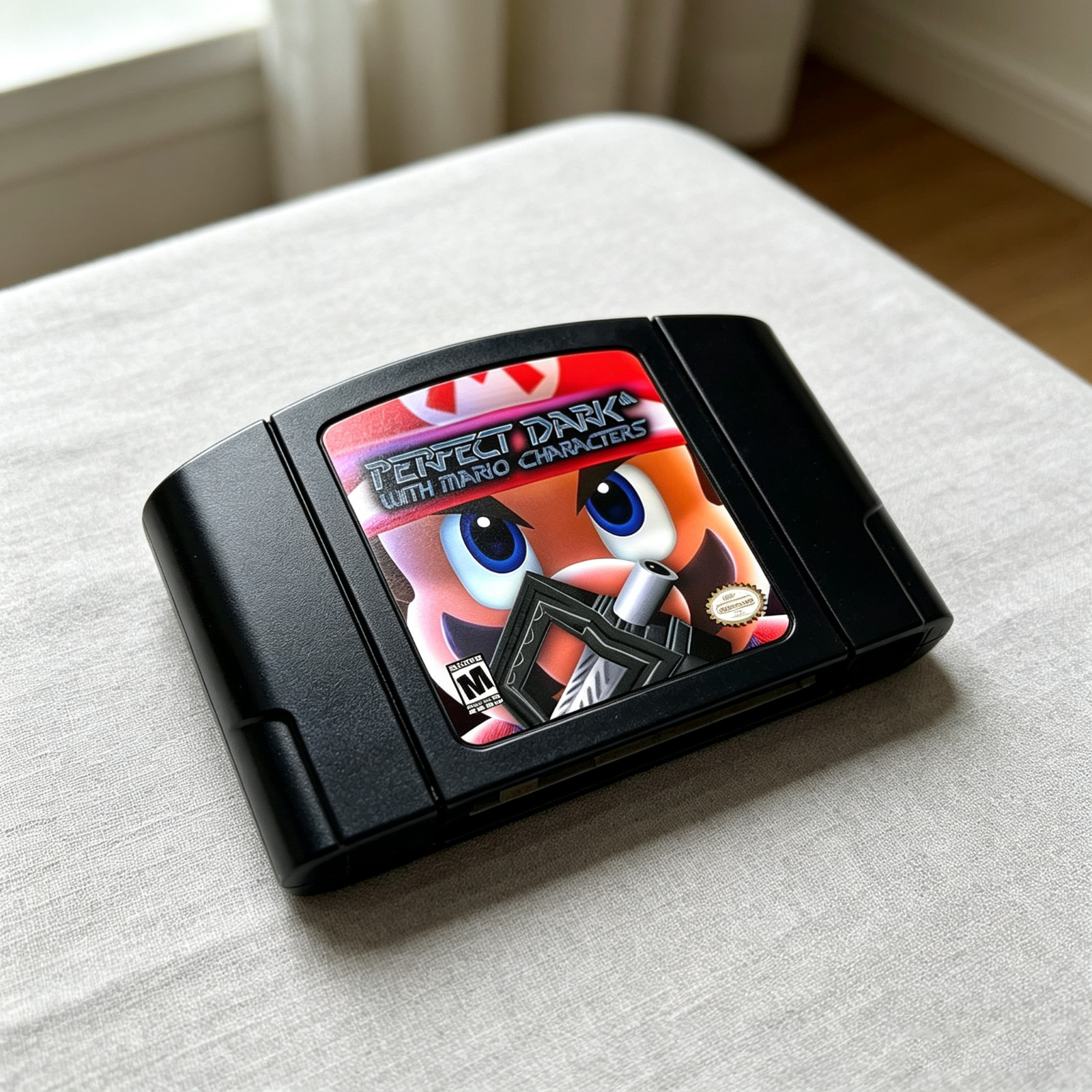 Perfect Dark with Mario Characters Black Game Card N64