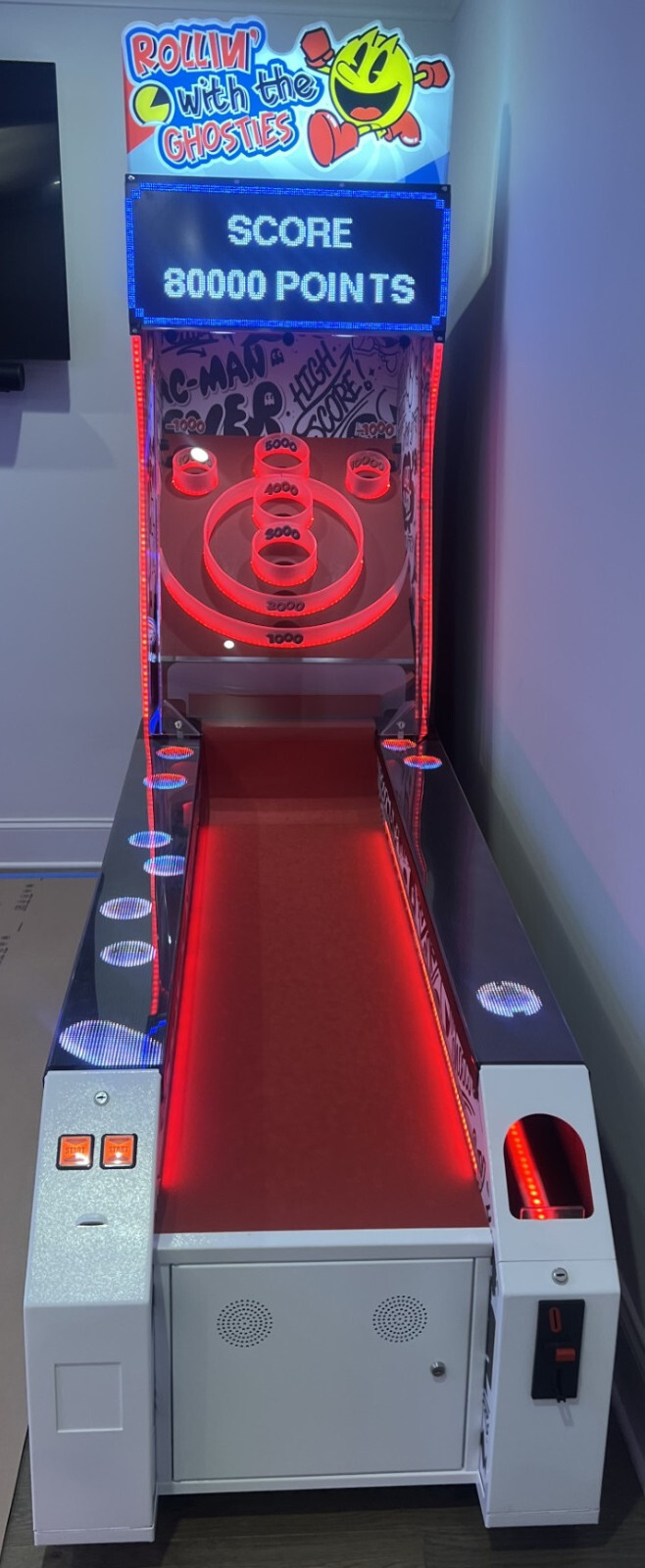 PAC MAN ROLLING with the GHOSTS SKEEBALL BOWLING Arcade Machine by BANDAI
