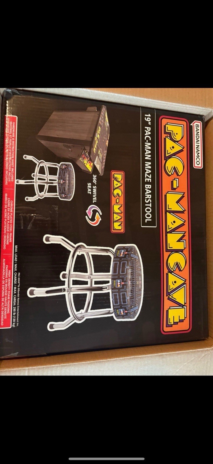 NEW IN BOX Pac-Man Pixel Bash Arcade Style, Cocktail – Black – with 2 Stools!!
