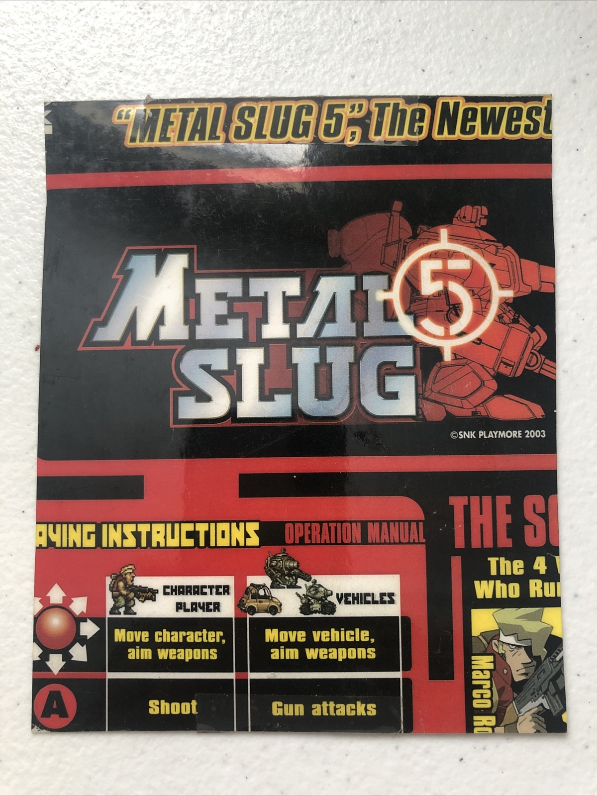 ***** Metal Slug 5 Mini Marquee Header SNK Neo Geo Arcade *****