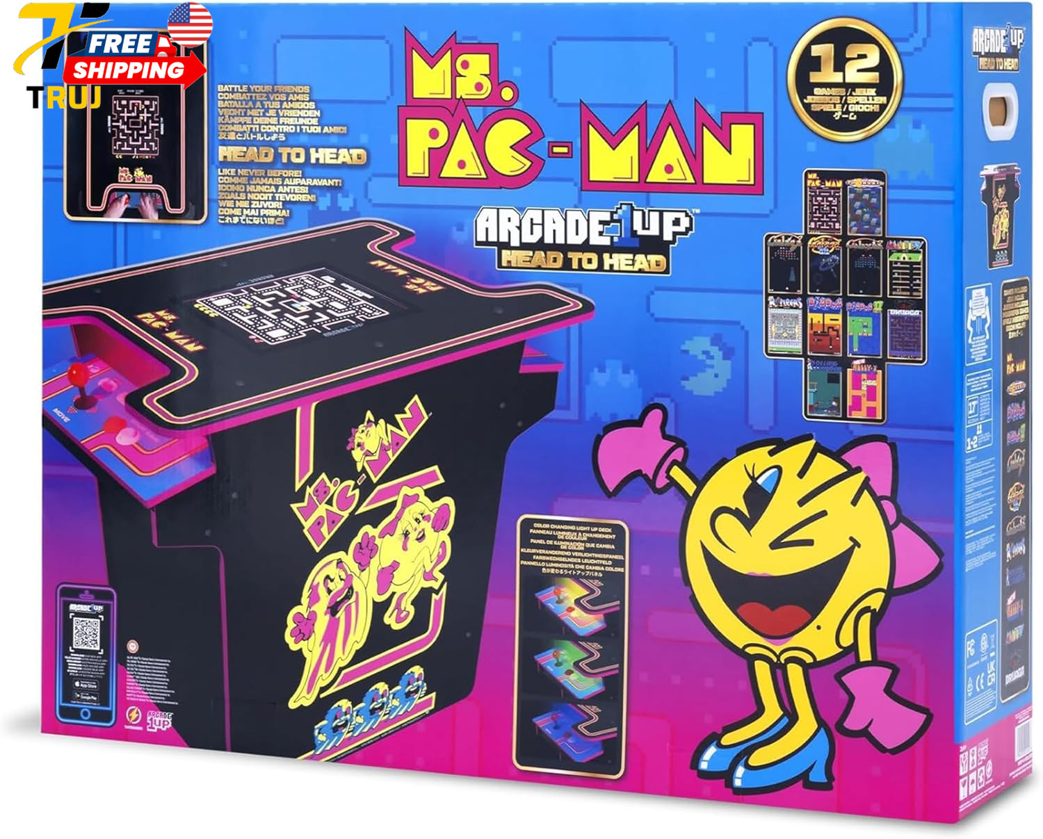 Arcade1Up Ms.Pac Man Head-To-Head Arcade Machine Retro Home Arcade Table with
