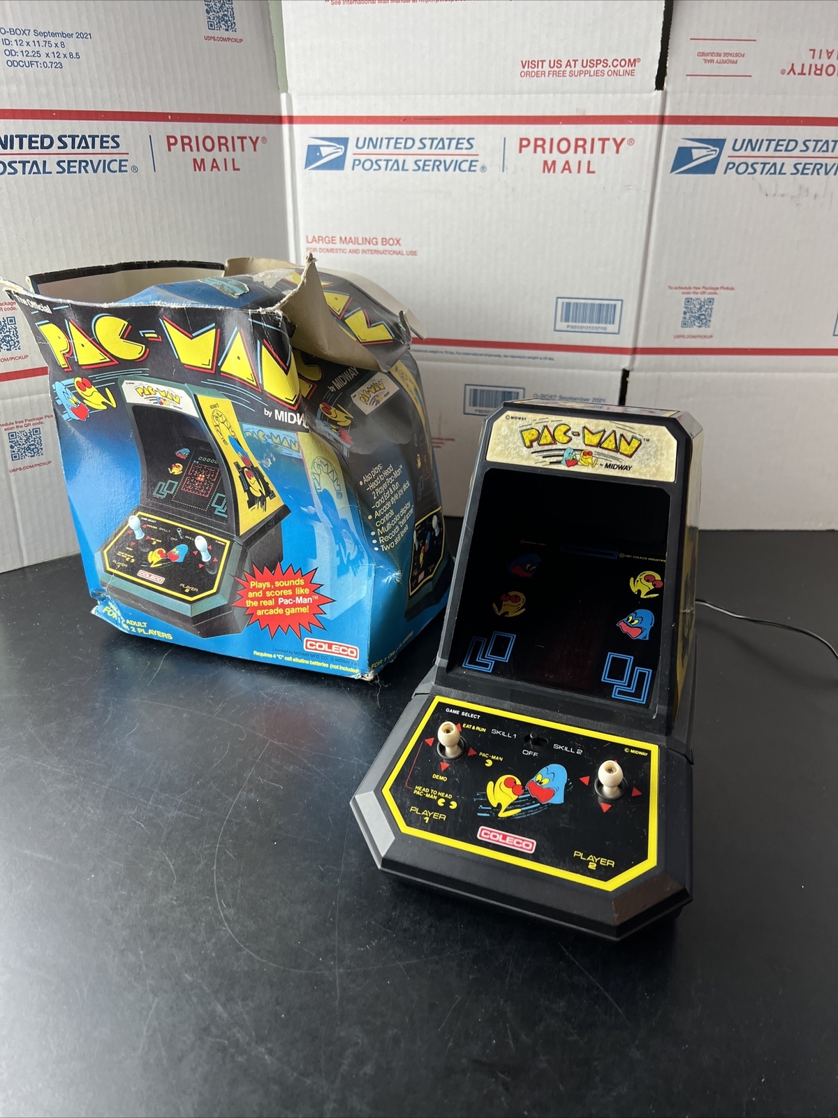 1981 COLECO Mini Arcade PAC-MAN Video Game Midway Tested W/Perma Power Battery