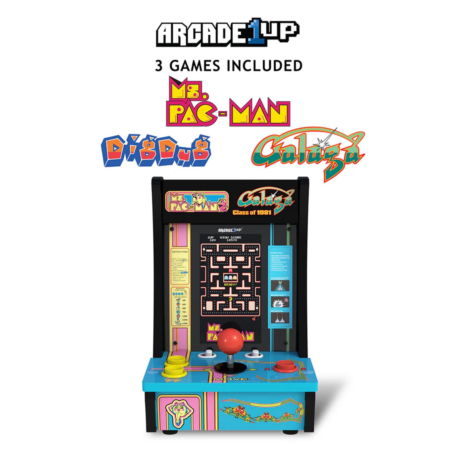 Arcade1Up Ms. Pac-Man Class of ’81 Countercade Arcade Machine with 3 Retro Games