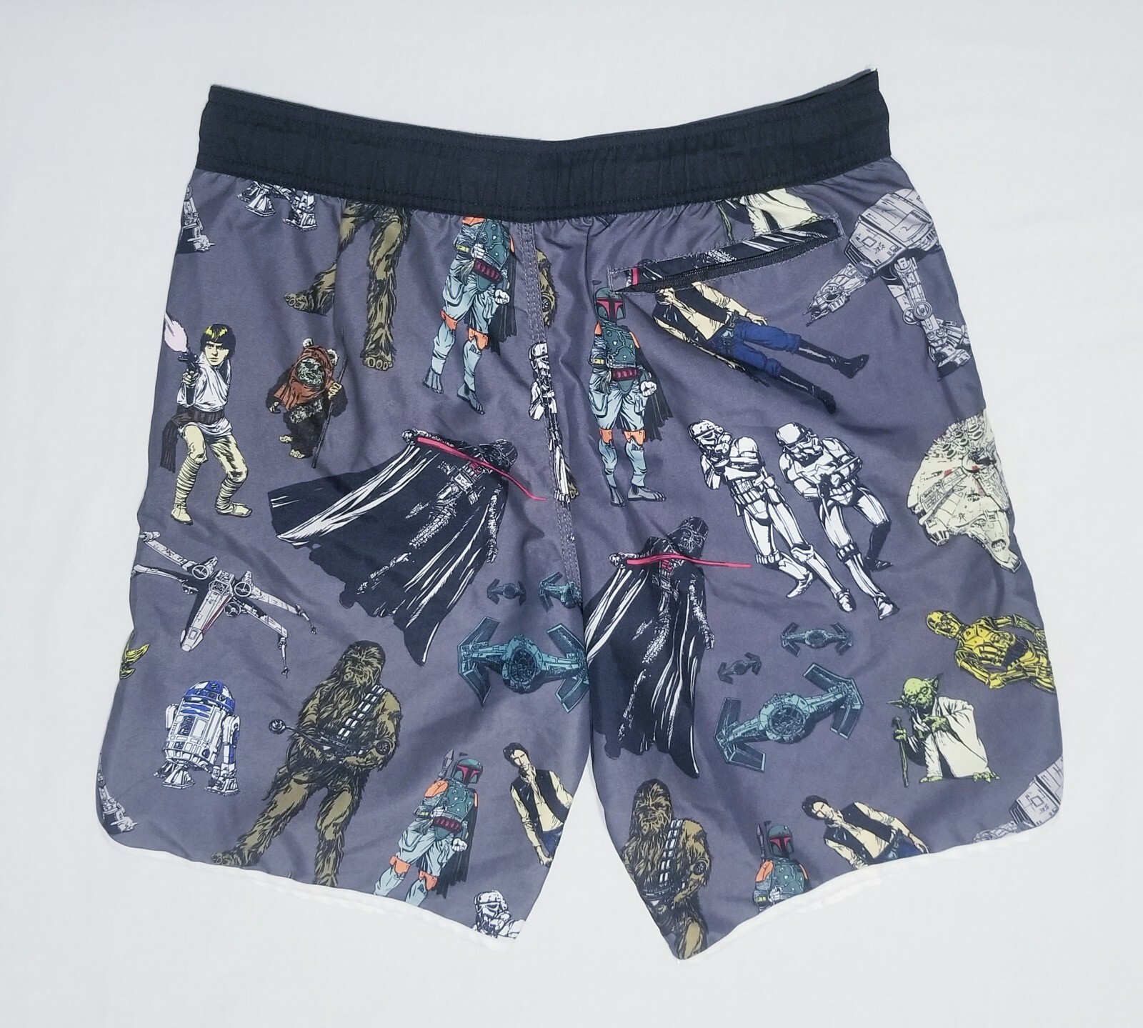 STAR WARS Men’s M R2D2 Mandalorian Chewbacca Gray Print Swim Trunks Board Shorts