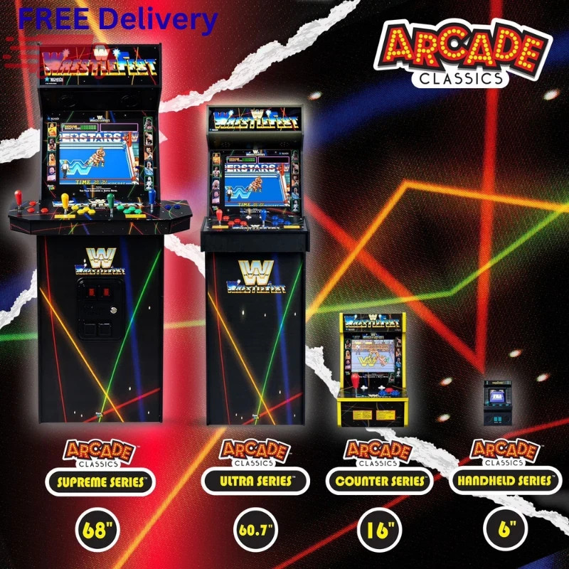 WWE 4 Player Arcade Cabinet 5 Games 19” Screen Light Up Marquee Retro