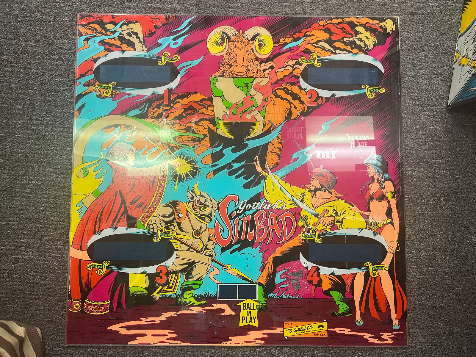 SINBAD Pinball BACKGLASS by GOTTLIEB 1978