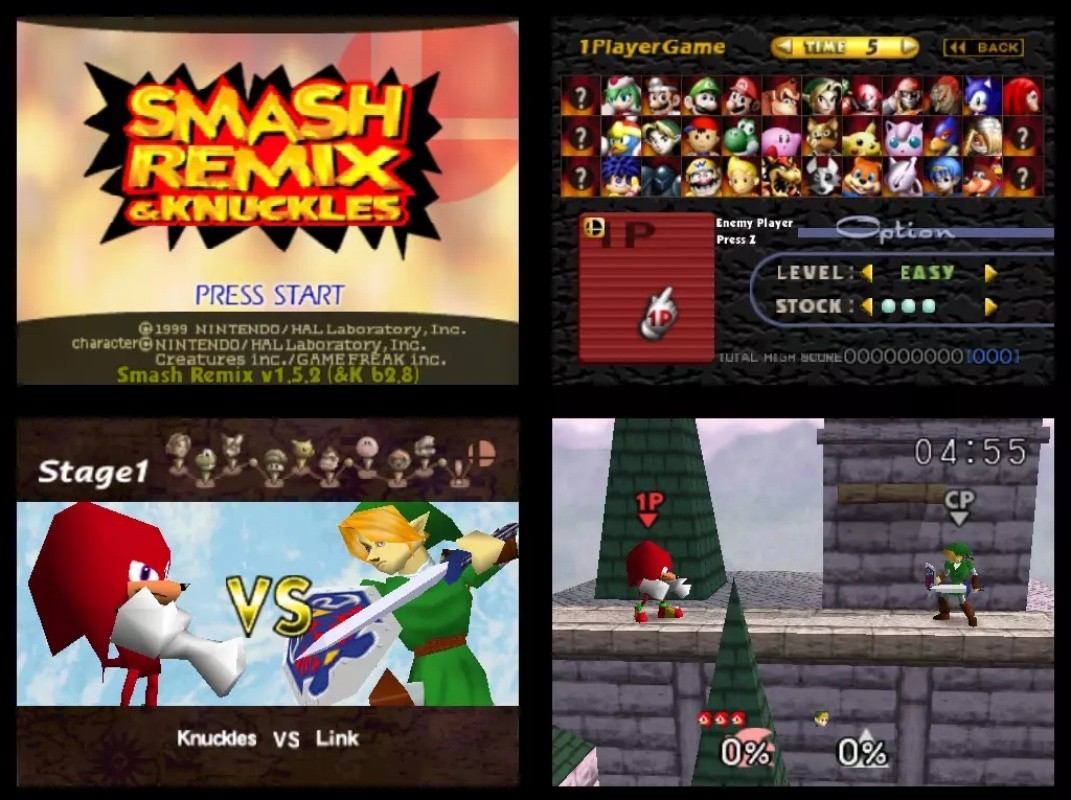 Smash Remix & Knuckes 2 Games Cartridge For Nintendo 64 Console US Version