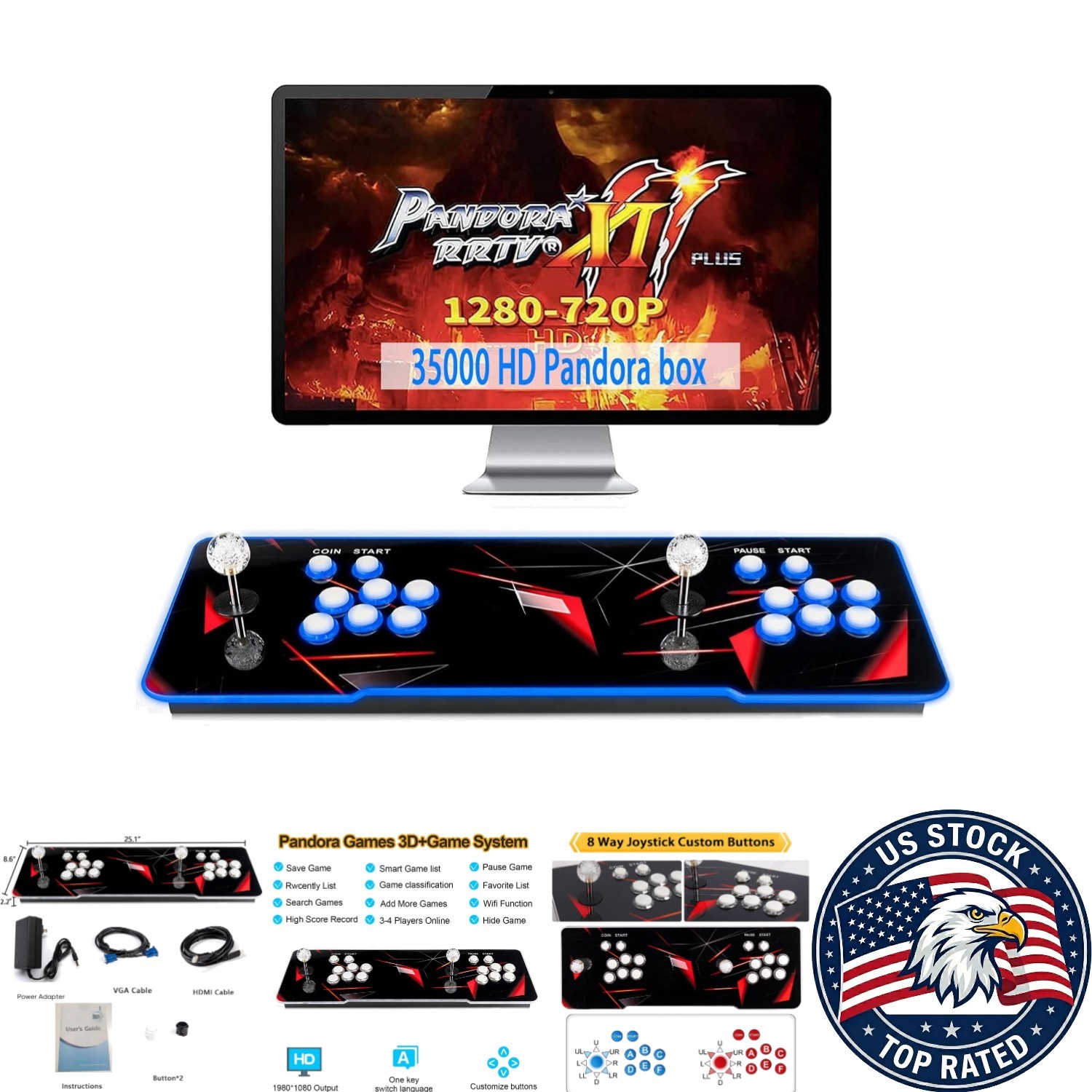 Ultimate 35000-in-1 HD Arcade Game Console for Home – 4 Players, Plug and Play