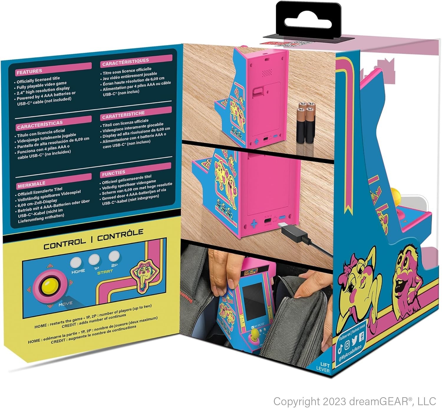 Ms Pac Man Mini Arcade Player 4.8 Inches Portable Retro Game for Kids Adults
