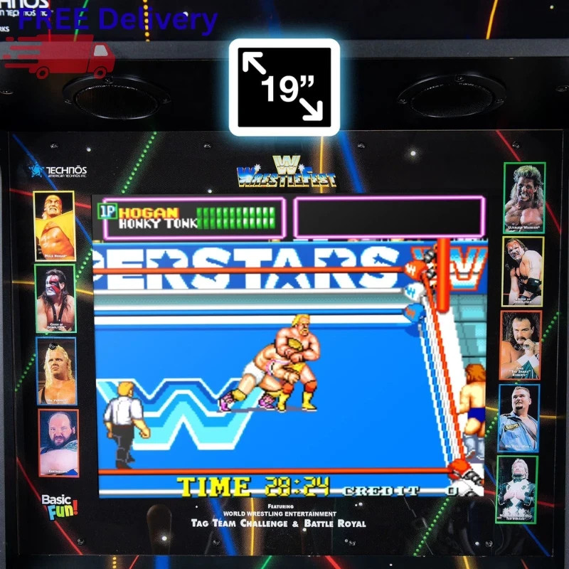 WWE 4 Player Arcade Cabinet 5 Games 19” Screen Light Up Marquee Retro