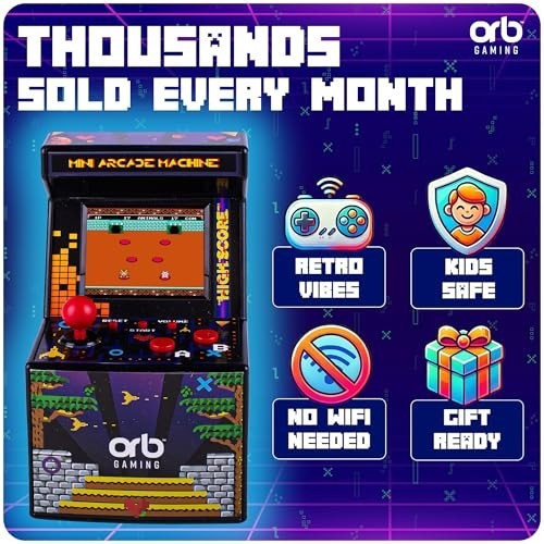 Mini Arcade Machine – 300 Retro 8-Bit Games, 2.5″ Color Screen, Joystick & Volum
