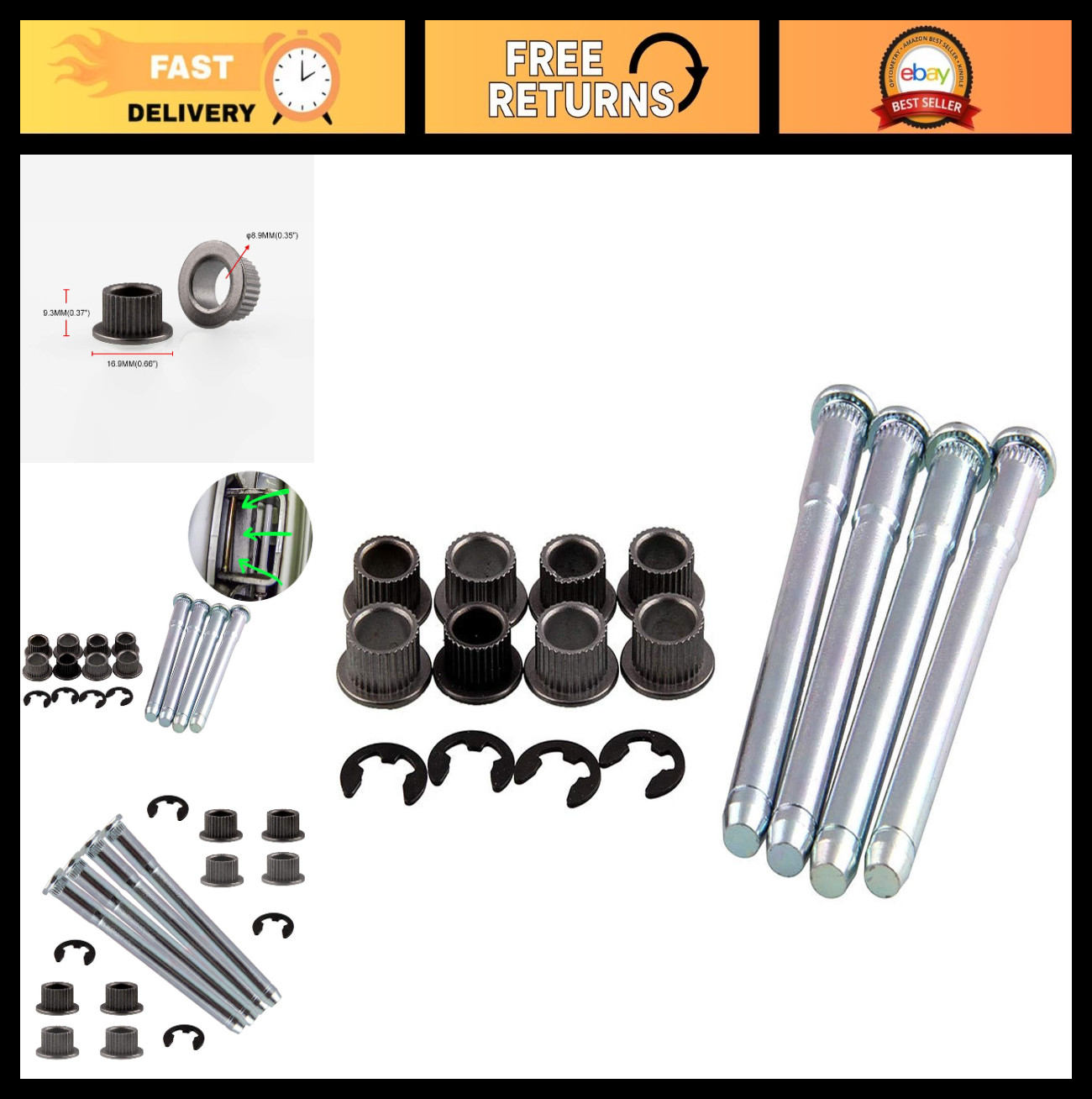 Door Hinge Pin & Bushing Repair Kit – 4 Pins, 2 Doors for Chevy S10/GMC S15 1994