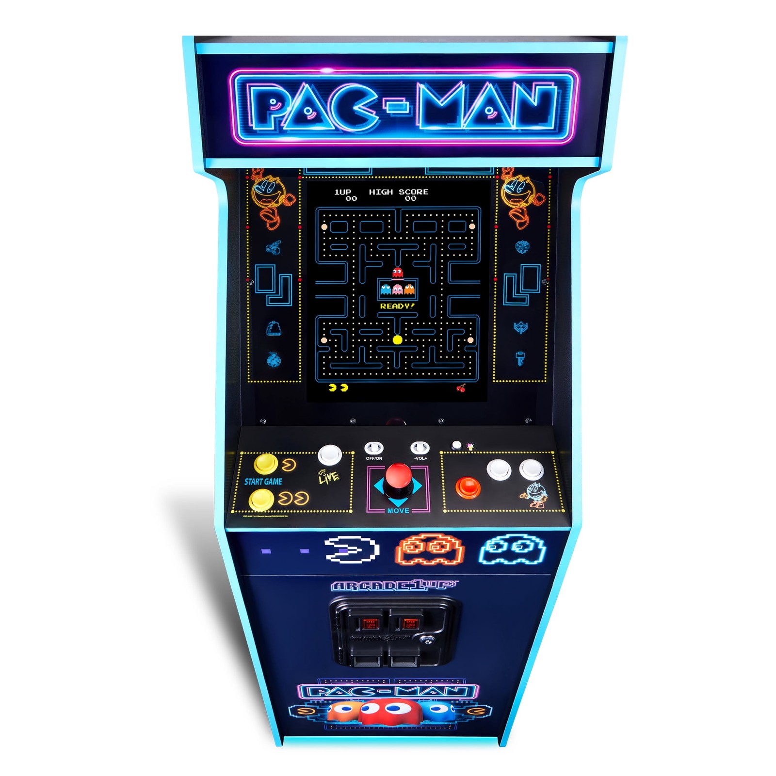 ARCADE1UP PAC-MAN DELUXE ARCADE MACHINE WITH 14 GAMES INCLUDED, 5 FEET TALL,NEON