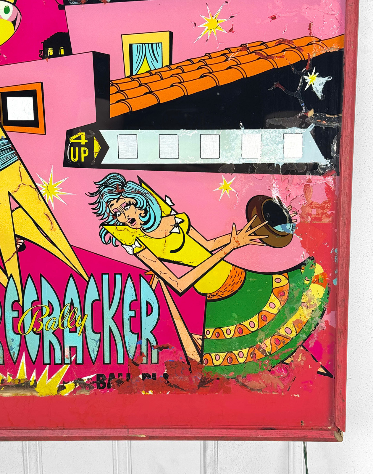 Mid-Century Pop Art Bally Firecracker Pinball Arcade Hanging Light Box
