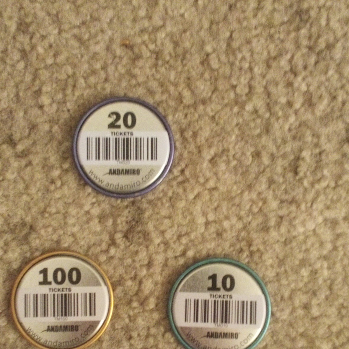 Andamiro krypto arcade coin lot 100 20 and 10 tickets coins 3 piece coin set