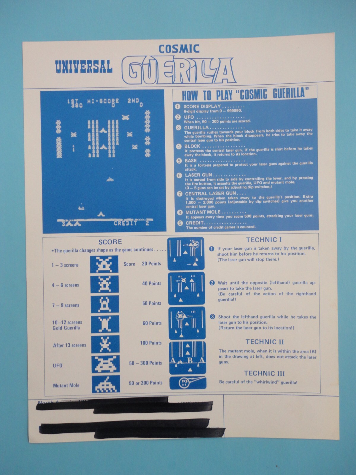 Cosmic Guerilla Video Arcade Machine Flyer Original Universal Brochure