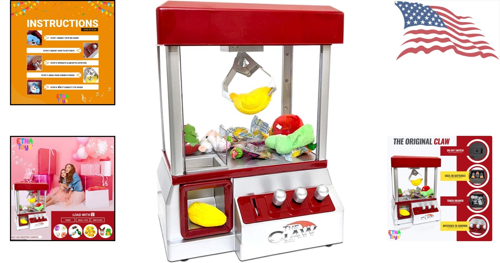 Etna Arcade Claw Machine – Endless Fun, Music, Perfect for Parties – 8×7.7×4