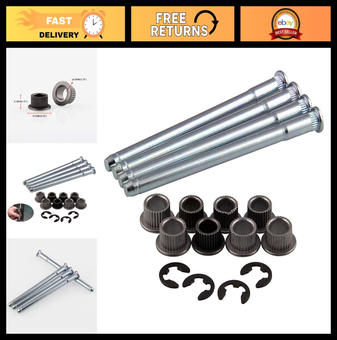 Door Hinge Pin & Bushing Repair Kit – 4 Pins & 2 Bushings for Chevy GMC Trucks 1