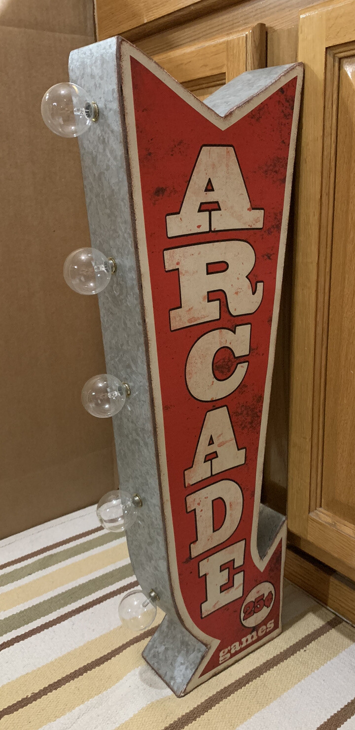 Arcade Light Sign Metal Vintage Style Double Sided Pinball Coin Amusement Arrow