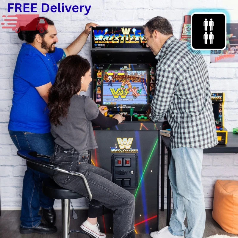 WWE 4 Player Arcade Cabinet 5 Games 19” Screen Light Up Marquee Retro