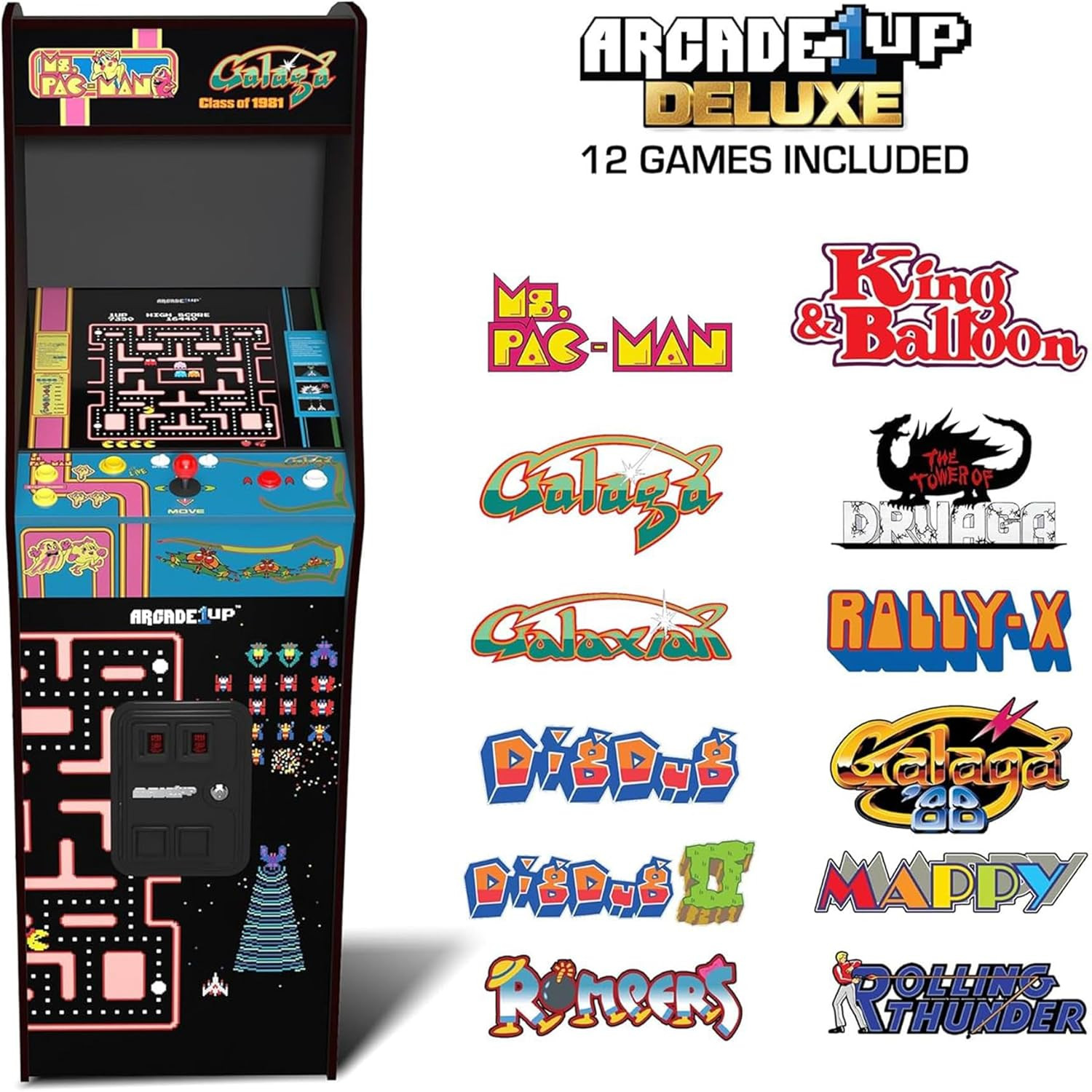 ARCADE1UP Class of 81’ Deluxe Arcade Machine for Home – 5 Feet Tall – 12 Classic