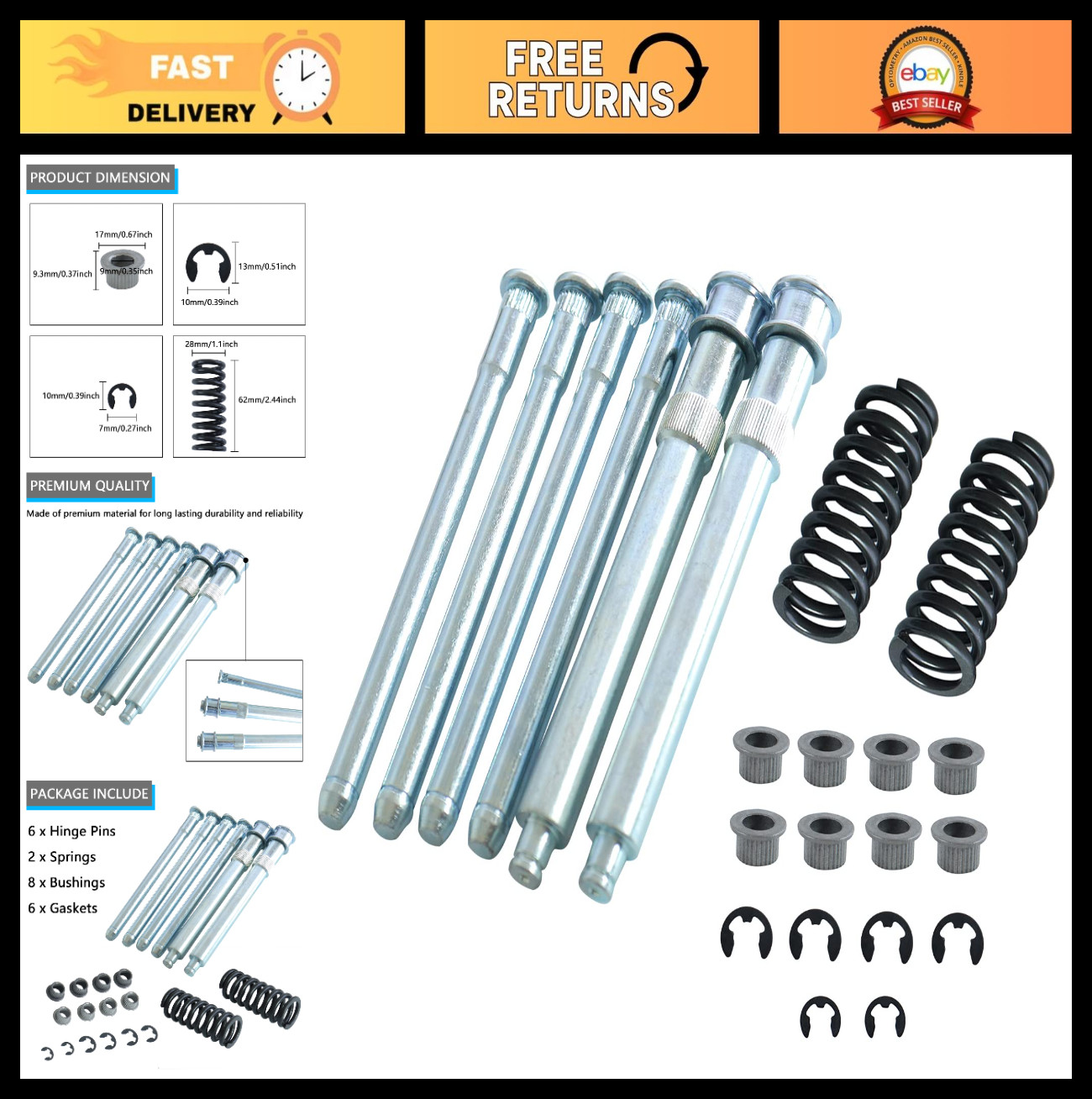 Door Hinge Pin Bushing Repair Kit with Spring & Roller Pin for Chevy GMC Trucks