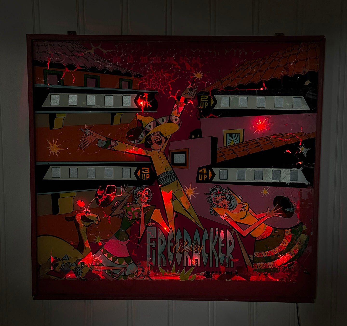 Mid-Century Pop Art Bally Firecracker Pinball Arcade Hanging Light Box