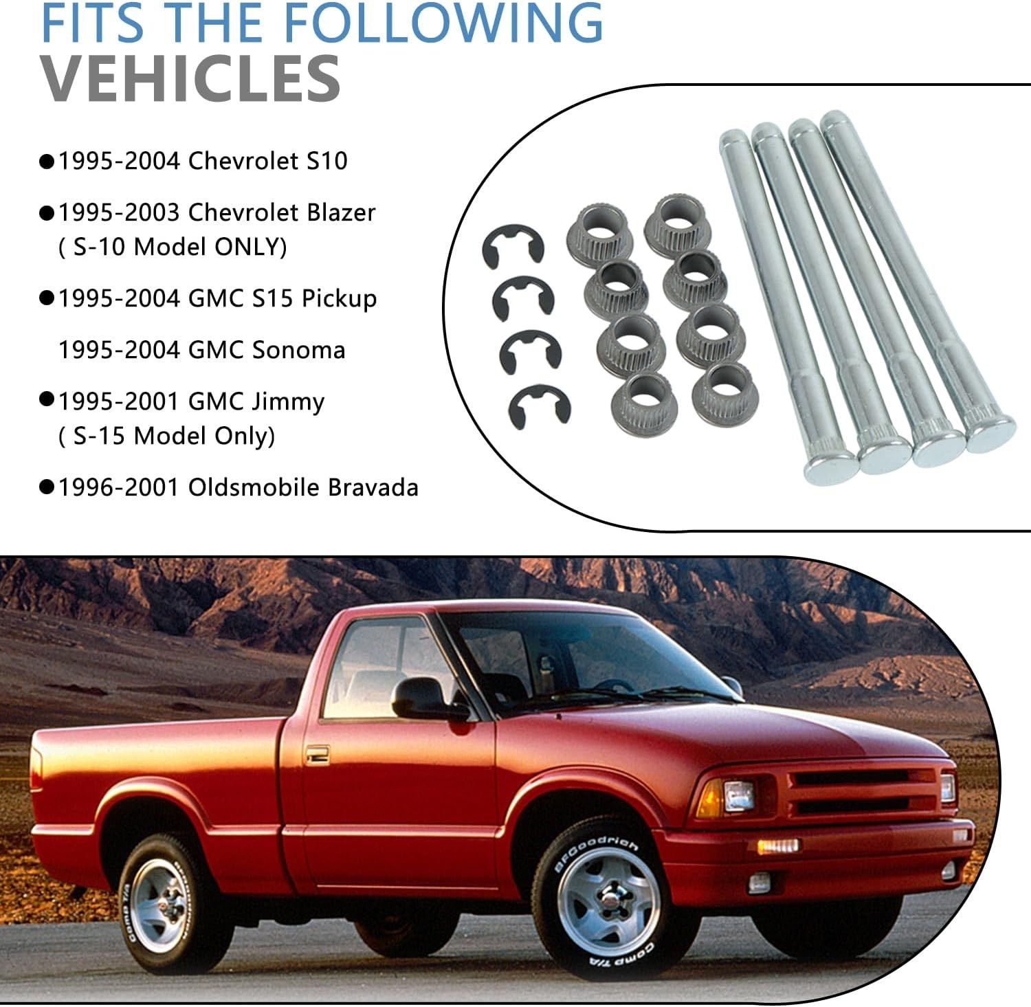Door Hinge Pin and Bushing Kits Compatible with 1994-2004 Chevy S10 GMC Blazer G