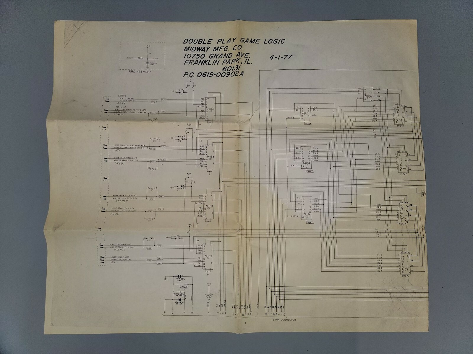 Original Vintage Midway’s Double Play Upright Model Schematics