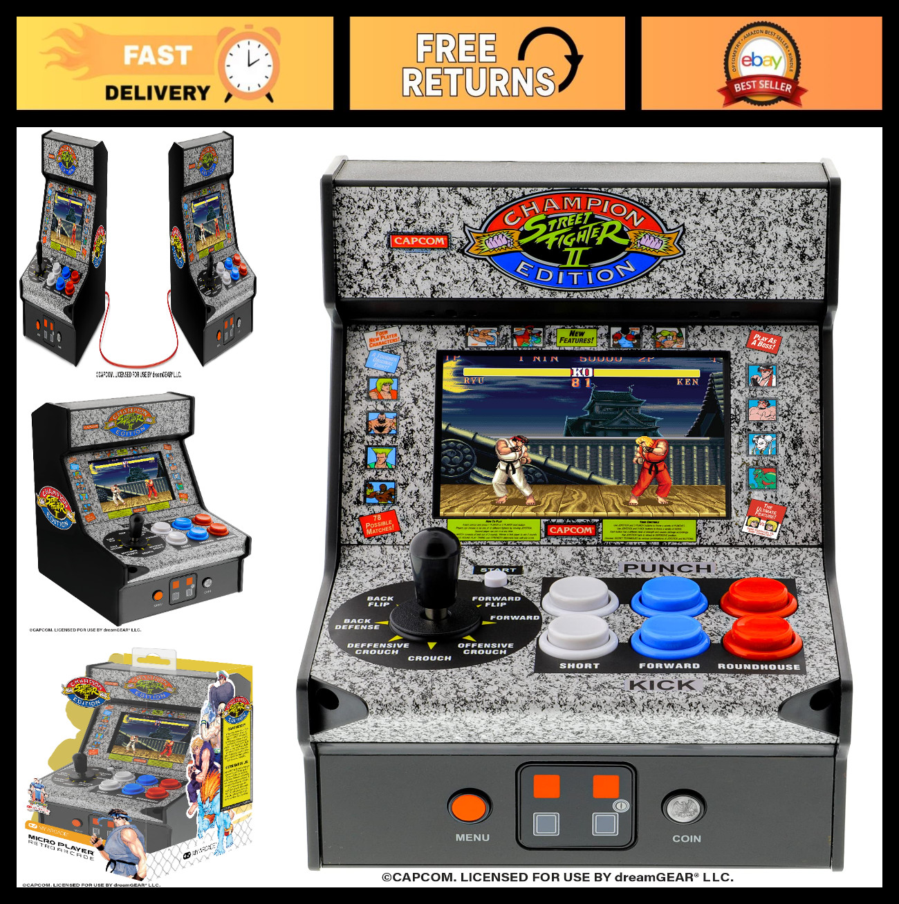 Mini Arcade Machine – Street Fighter 2 Champion Edition Video Game, Retro Gaming